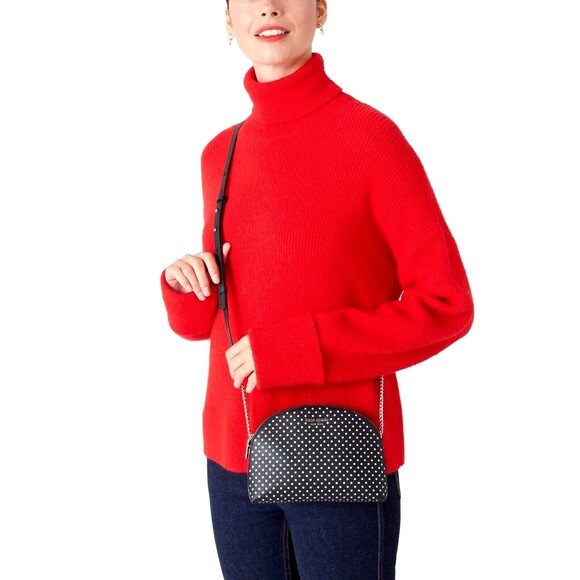 New Kate Spade Spencer Metallic Dot Double-Zip Dome Crossbody Black Multi - Picture 3 of 4